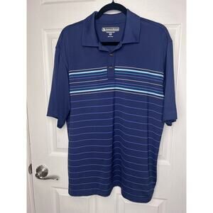 Pebble Beach Performance Golf Polo Striped Navy Blue Men's Large